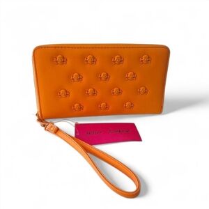 Betsey Johnson XO Skull Zip Around Wristlet Wallet - Papaya